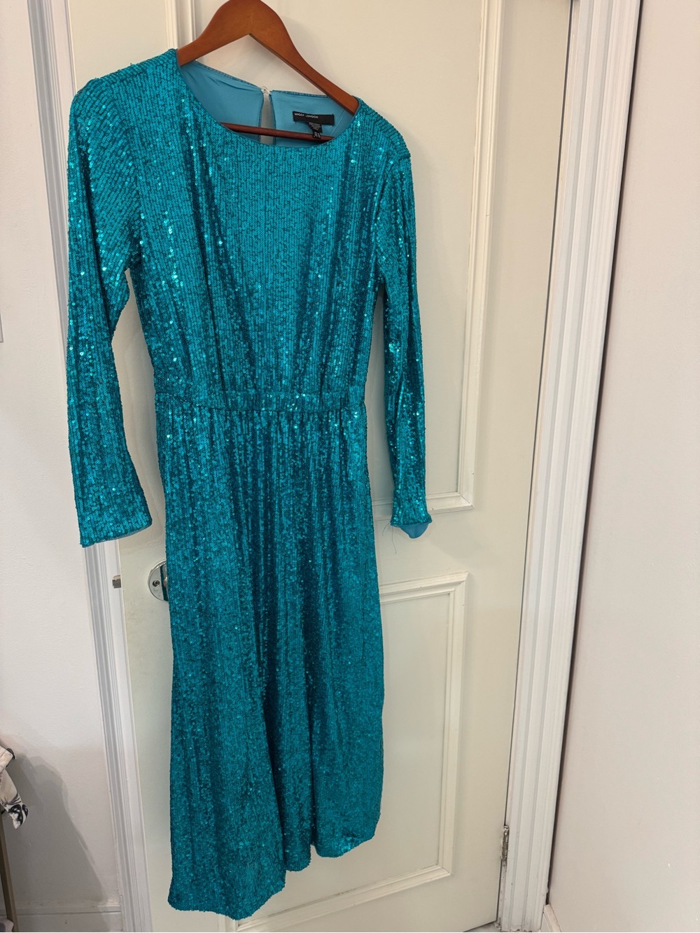 Maggy London Turquoise Sequin Long Sleeve Midi Dress